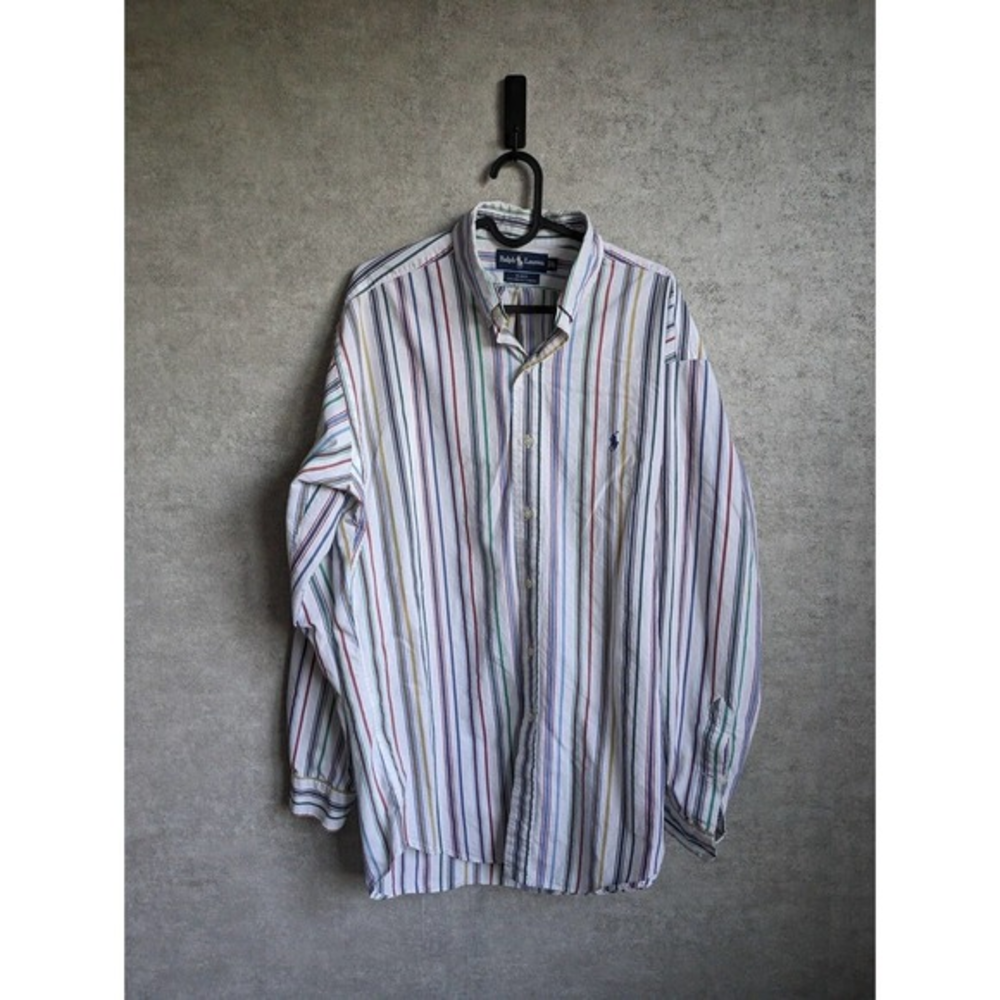 Ralph Lauren Shirt Men's Large Blake Distressed Long Sleeve Striped Button Shirt